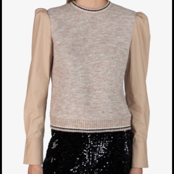 NWOT Derek Lam 10 Crosby Milton Mixed Media Sweater Khaki Size L - Picture 1 of 16